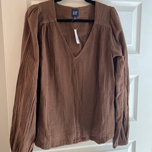 Brown bubble sleeve wrinkle top